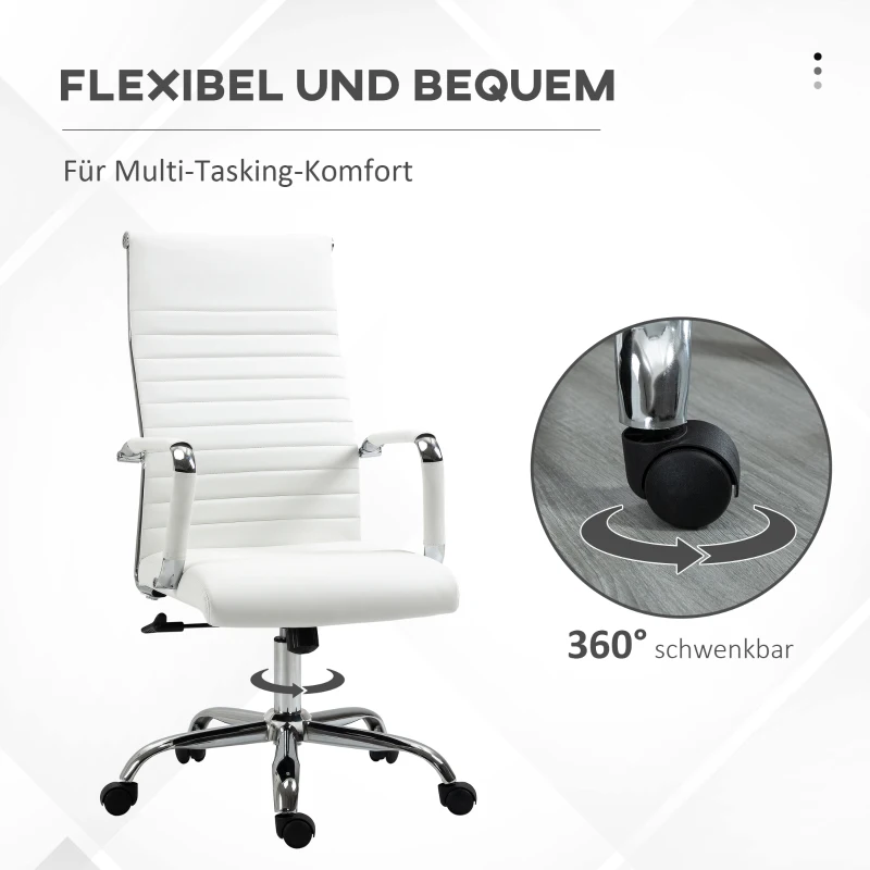 Vinsetto bureaustoel ergonomische bureaustoel met wipfunctie directiestoel hoogteverstelbare draaistoel gestoffeerd kunstleer schuim Wit 54 x 62 x 104-114 cm
