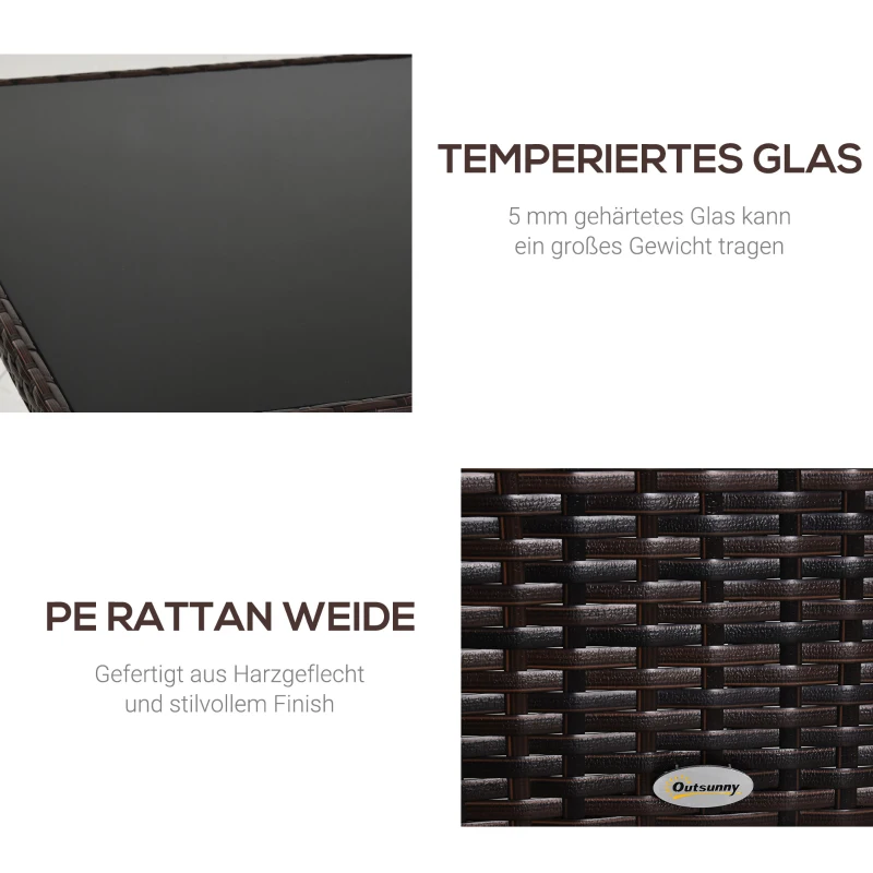 Outsunny Polyrotan tuintafel glazen tafel eettafel tuinmeubelen tafel metaal 150 x 85 x 74 cm