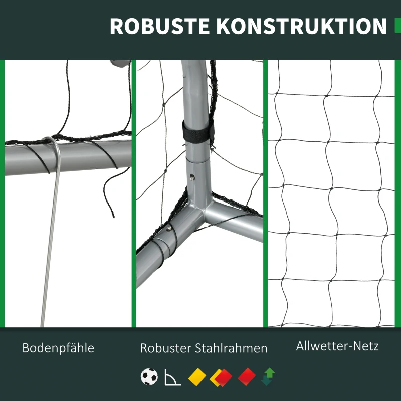 SPORTNOW Voetbaldoel weerbestendig, stabiel metalen frame, scheurvast net, 160H x 240L x 85B cm, Grijs