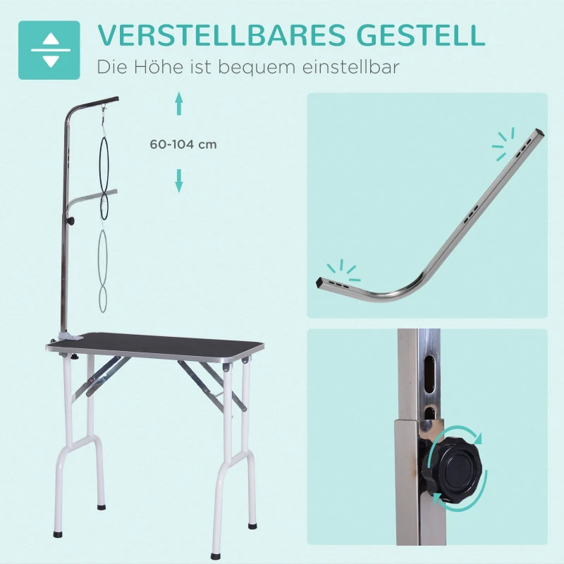 PawHut Trimtafel inklapbaar tafel voor het trimmen dierentrimtafel voor honden katten metaal zwart(m-4)