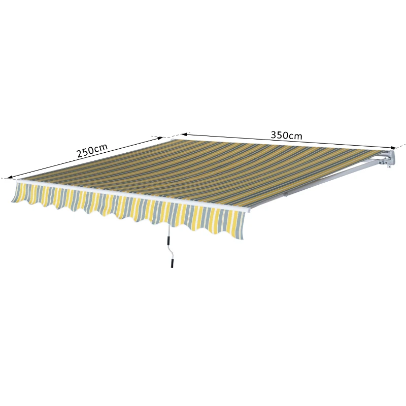 Outsunny 3.5M x 2.5M Garden Patio Manual Awning Canopy Sun Shade Shelter Retractable Gear Lever Winding Handle - Yellow