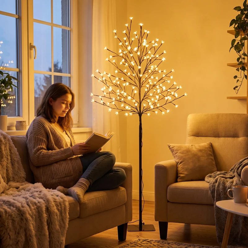 HOMCOM Copac luminos 150 cm cireș artificial iluminat 160 LED și 16 ramuri flexibile, decorațiune interioară și exterioară