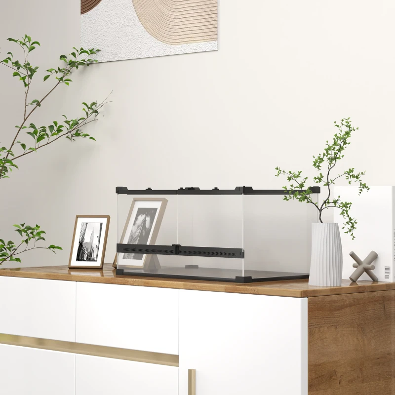 PawHut Glazen Terrarium voor Reptielen, verhoogde & waterdichte bodem, knopslot(m-10)