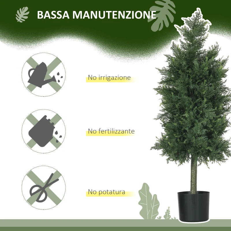 HOMCOM Set 2 Piante Finte di Cedro in PE con Vaso di Plastica PP, in Acciaio e Cemento, 38x12.5x90 cm, Verde