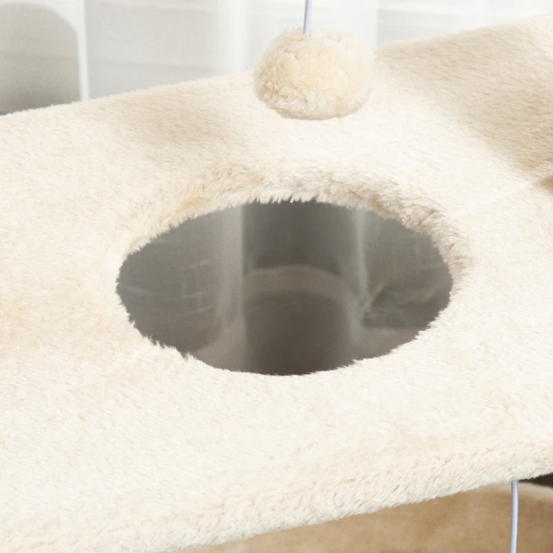 PawHut Krabpaal Kattenboom, inclusief speelgoed en kattenbed, 60 cm x 30 cm x 76 cm, Crème + Natuur