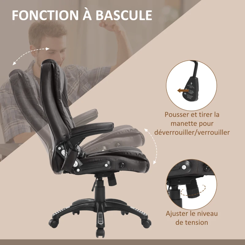 HOMCOM Fauteuil de bureau massant et chauffant électrique fauteuil bureau ergonomique revêtement synthétique brun