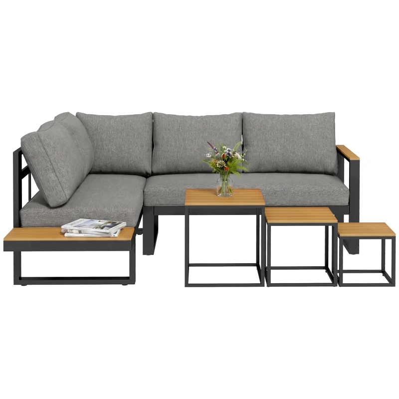 Outsunny 5-delige loungeset voor buiten, tuinmeubelset, 148 cm x 61 cm x 71,5 cm, Grijs + Natuurlijk