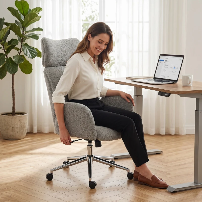 HOMCOM Bureaustoel met verstelbare hoofdsteun, ergonomische bureaustoel, kantelfunctie, in hoogte verstelbaar, Donkergrijs