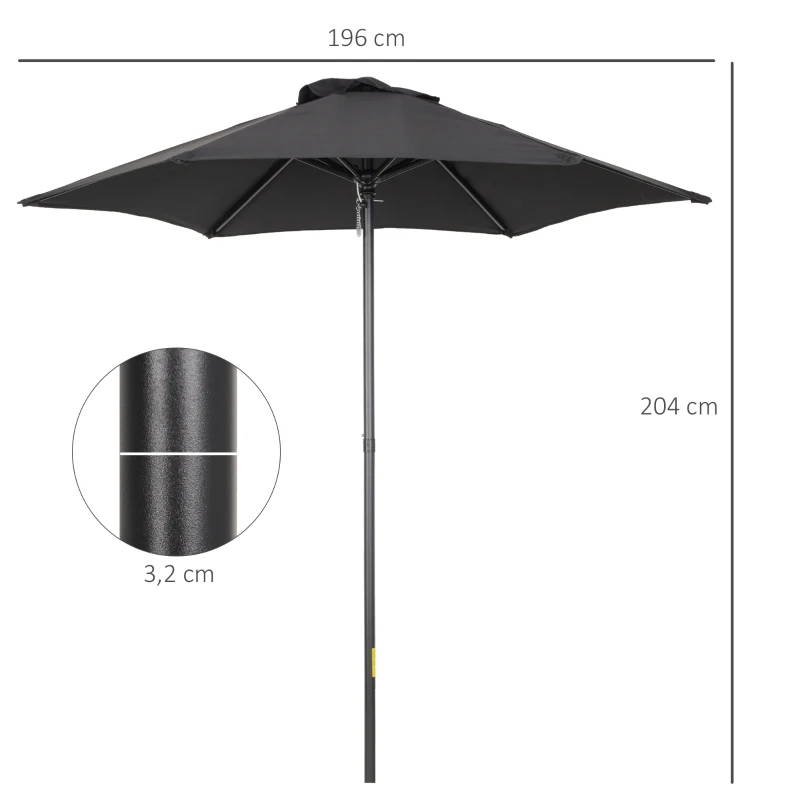 Outsunny Parasol Ø196 cm met Kantelfunctie, Zeshoekig voor Strand, Balkon en Tuin, Zwart
