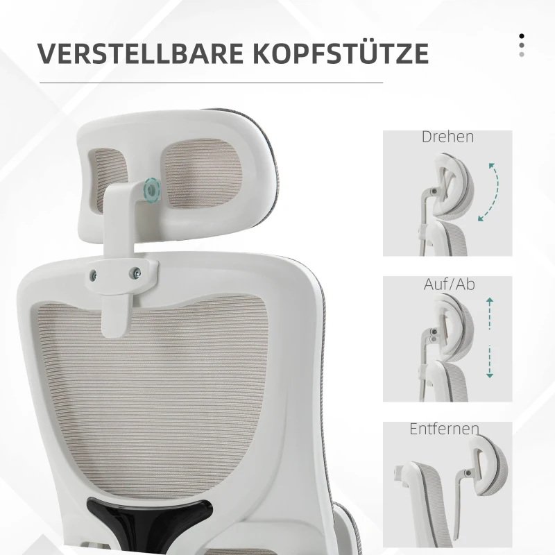 Vinsetto Bureaustoel, in hoogte verstelbaar, kantelbare rugleuning, verstelbare hoofdsteun, tot 120 kg, 60x59x114-122 cm, Grijs(m-7)