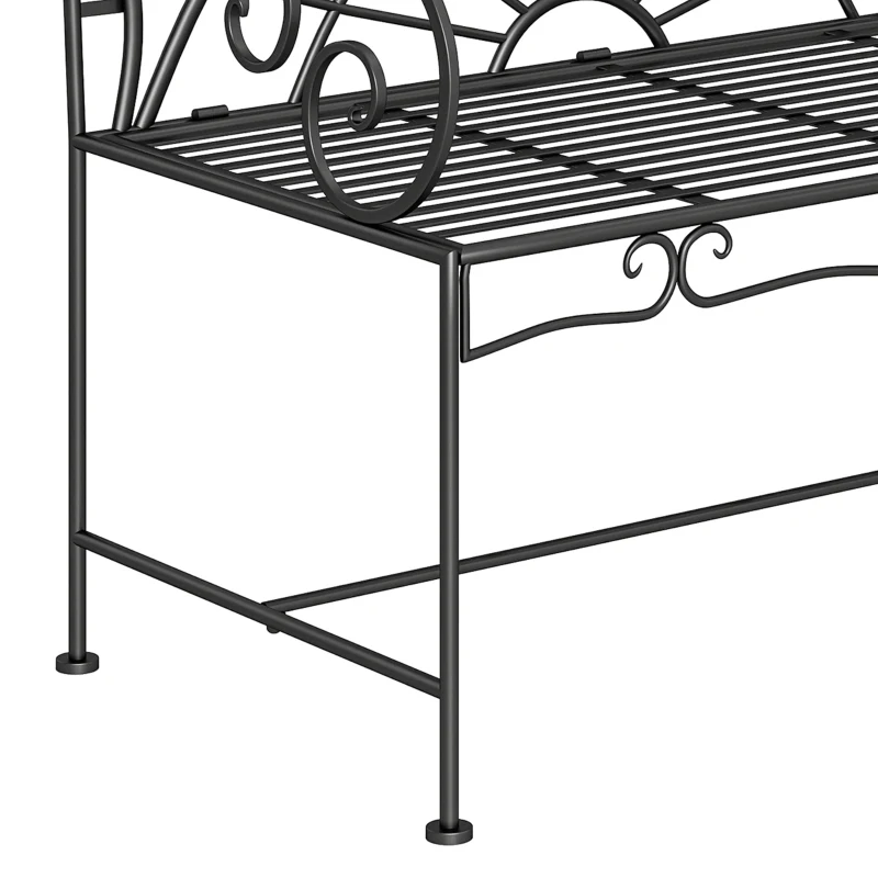 Outsunny Metal Garden Bench Loveseat with Slatted Seat, Black