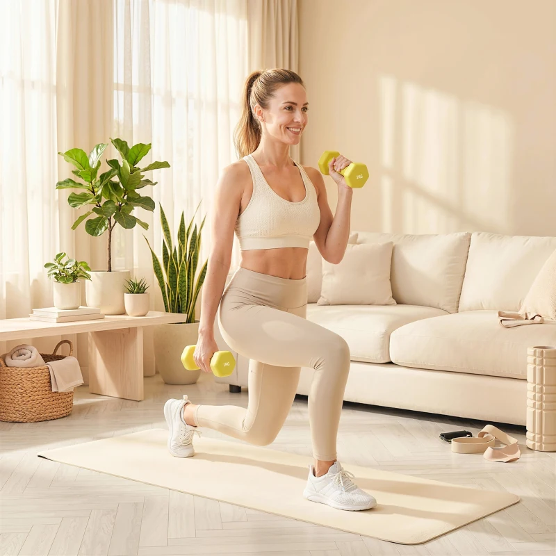 SPORTNOW 2 x 1kg Hexagonal Dumbbells Weights Set with Non-Slip Grip for Home Gym Workout, Yellow