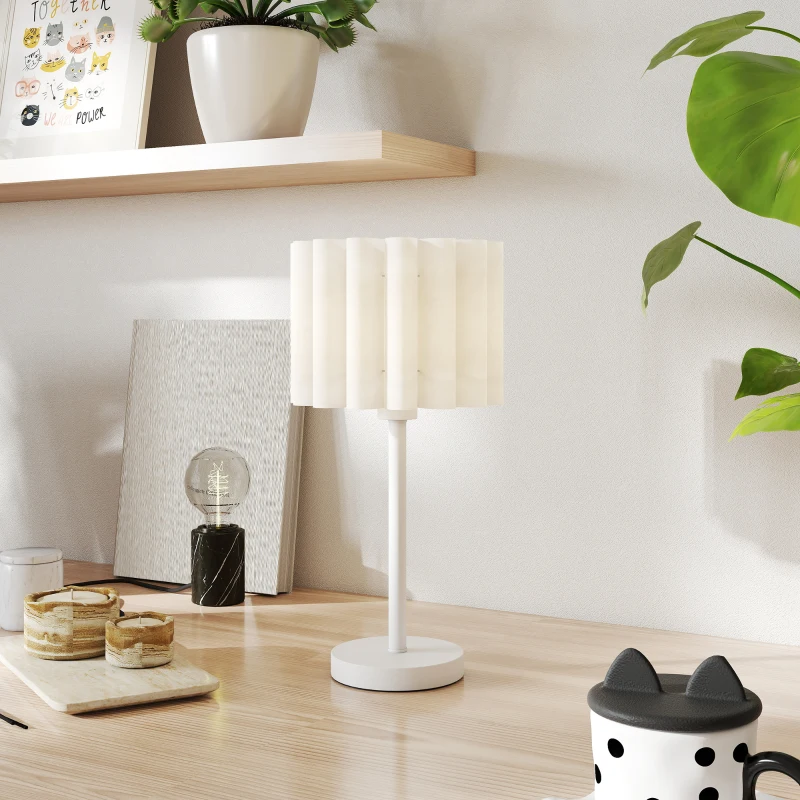 HOMCOM Bureaulamp in retrostijl, Nachttafellamp, Kunststof kap, Knopschakelaar, Wit
