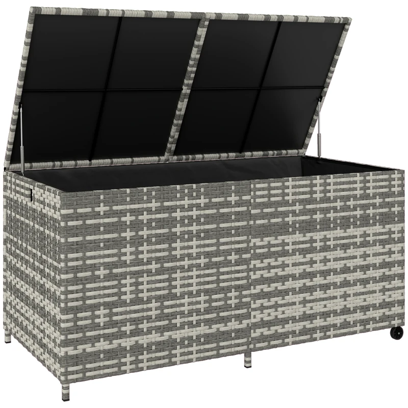 Outsunny Coffre de jardin en résine tressée, coffre de rangement extérieur 650 L imperméable avec doublure zippée