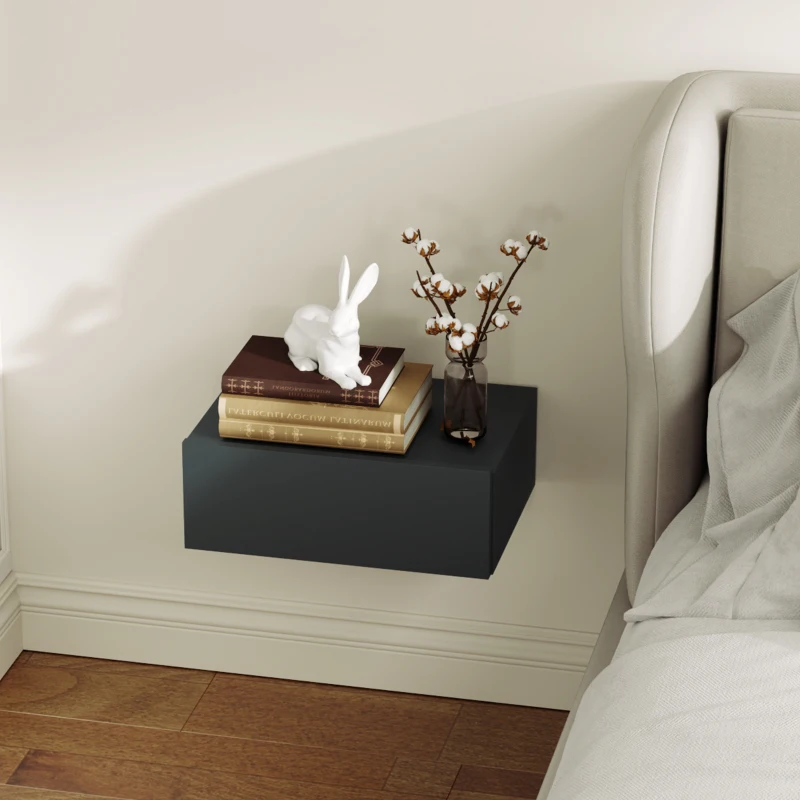 HOMCOM Comodino Sospeso Moderno con Cassetto, in Legno, 40x30x15 cm, Nero