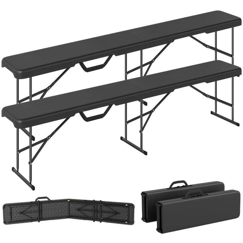 Outsunny Campingbank, Kunststof Buitenbank, Draagvermogen 240 kg, Zwart