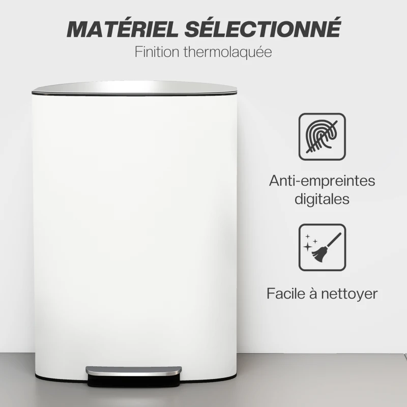 HOMCOM Poubelle cuisine 50L, poubelle à pédale, seau intérieur amovible, couvercle à fermeture douce, 45,1x36,5x62,6cm, crème