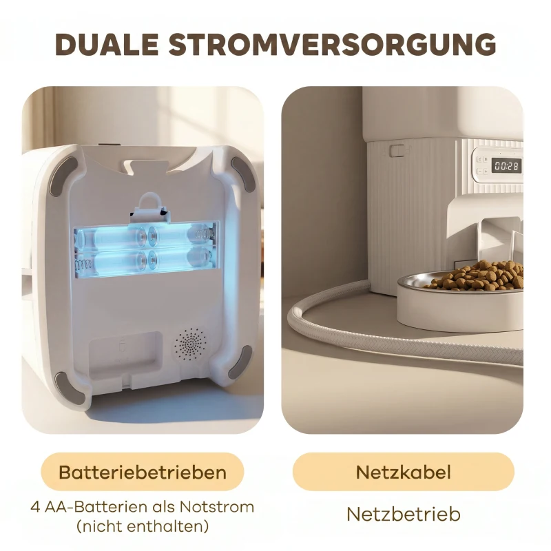 PawHut Automatische Kattenvoerautomaat met Timer, Portiecontrole en 2 Roestvrijstalen Bakken