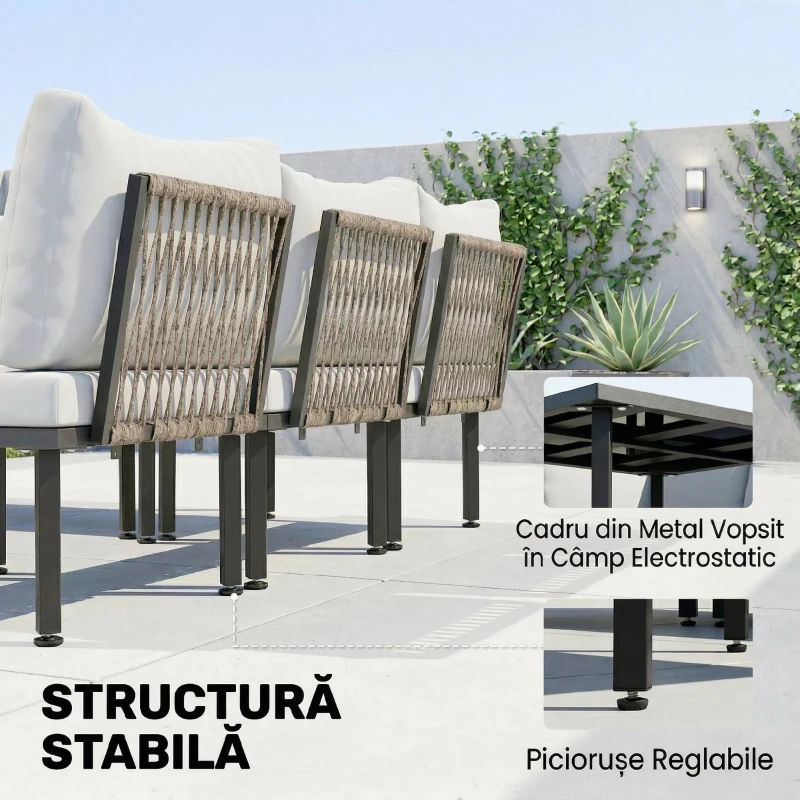 Outsunny Set Mobilier Grădină Metal 6 Persoane, Canapea de Colț cu Perne, Gri Deschis
