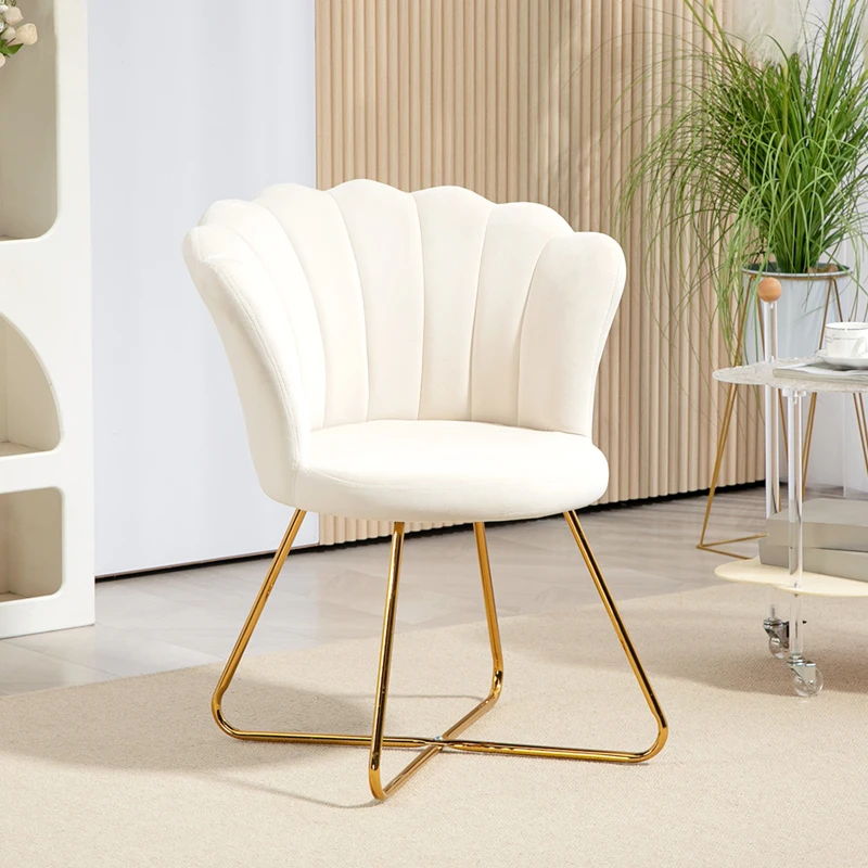 HOMCOM Velvet-Feel Lotus Petal Accent Chair - Cream