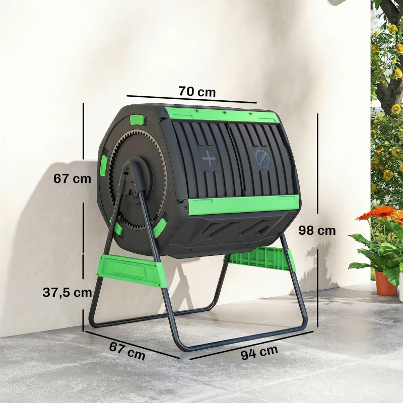Outsunny compostcontainer, 200L dubbele kamer compostbak met verstelbare ventilatieopeningen, BPA-vrij, groen