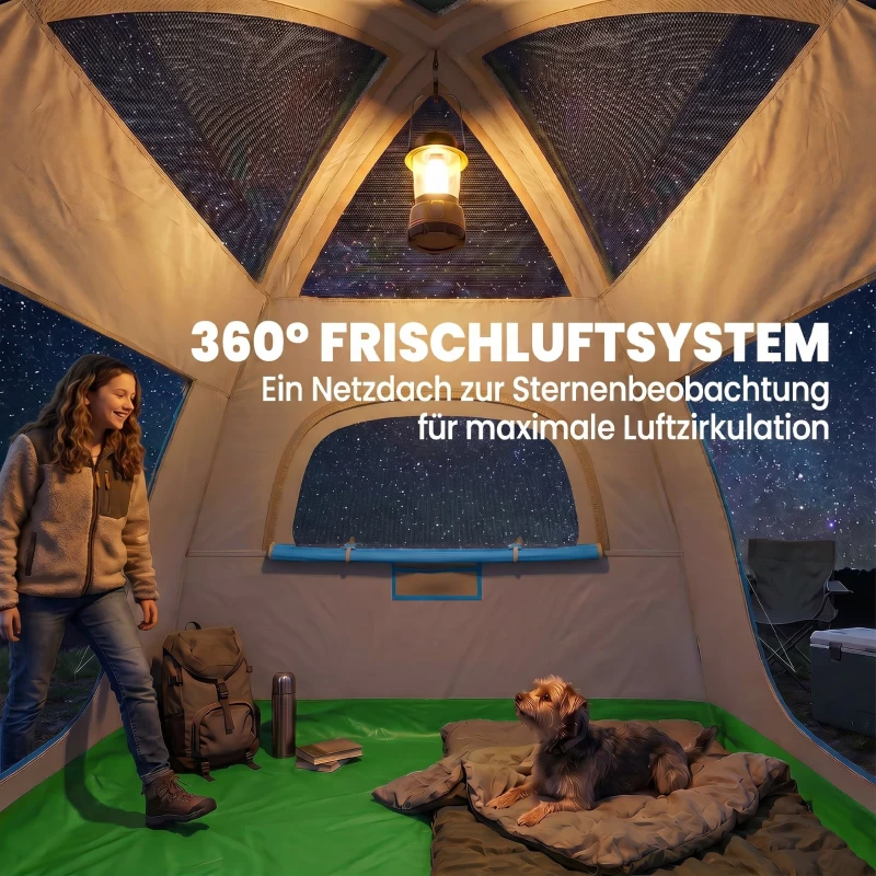 Outsunny Aufblasbares Zelt 2-3 Pers. Schneller Aufbau Outdoor Camping Zelt mit Luftpumpe Meshfenster abnehmbar Dach