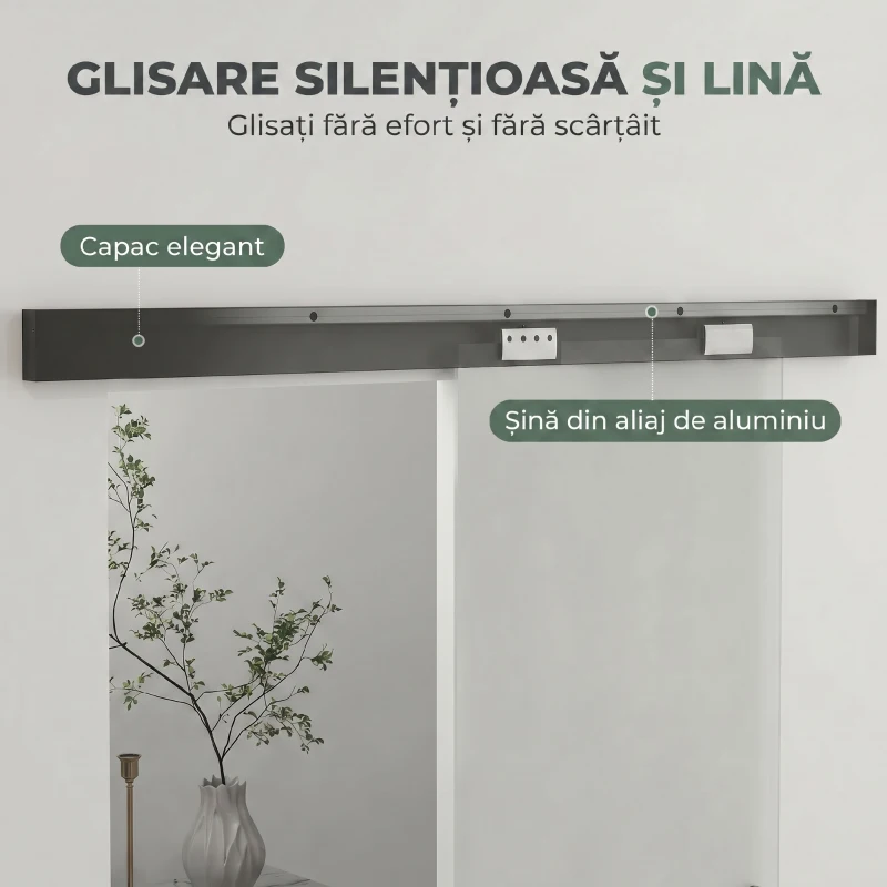 HOMCOM Ușă Glisantă de Interior din Sticlă Temperată Sablată cu Șină Silențioasă, Ghidaj, Kit Feronerie, Transparentă