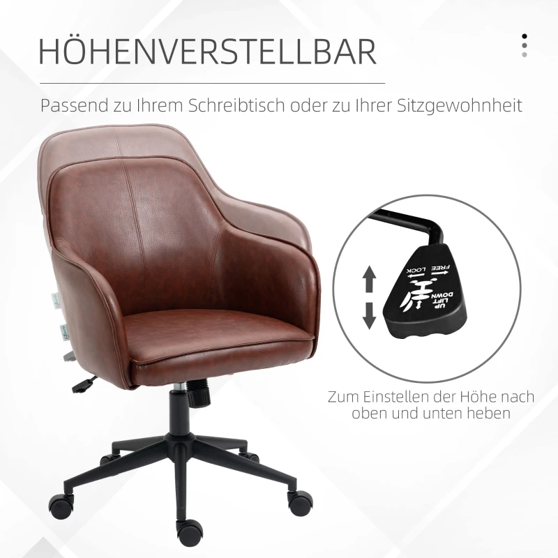 Vinsetto Bureaustoel, in hoogte verstelbaar, draaifunctie, 58,5 cm x 62 cm x 91 cm, Bruin(m-4)