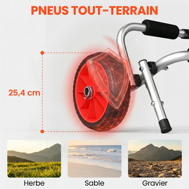 Outsunny Chariot sit on top kayak chariot de transport pliable pour bateaux canoë ou kayak charge max. 70 Kg alu.