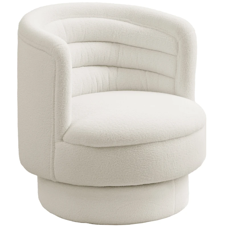 HOMCOM Draaibare gestoffeerde fauteuil, moderne loungefauteuil met frame van rubberhout, voor woonkamer en slaapkamer, crèmewit