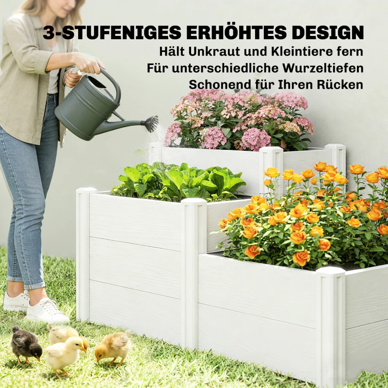 Outsunny Verhoogde plantenbak 3-laags stapelbaar tuinbed met open bodem, modulair kruidenbed DIY montage kunststof