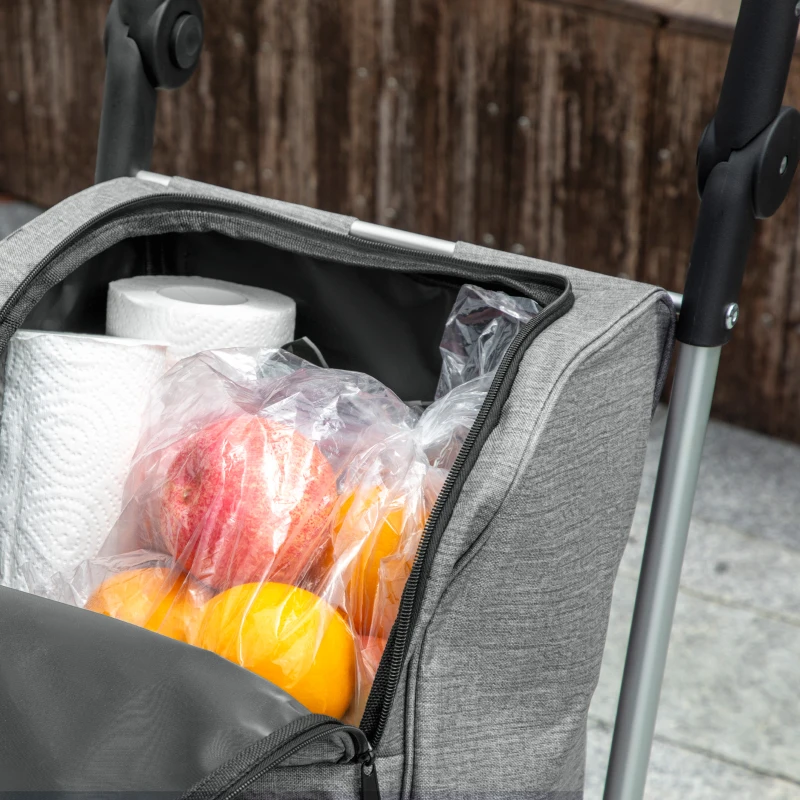 HOMCOM Boodschappentrolley, 46L tas, opvouwbare boodschappentrolley met koeltas, verstelbare handgreep, aluminiumframe, grijs(m-12)