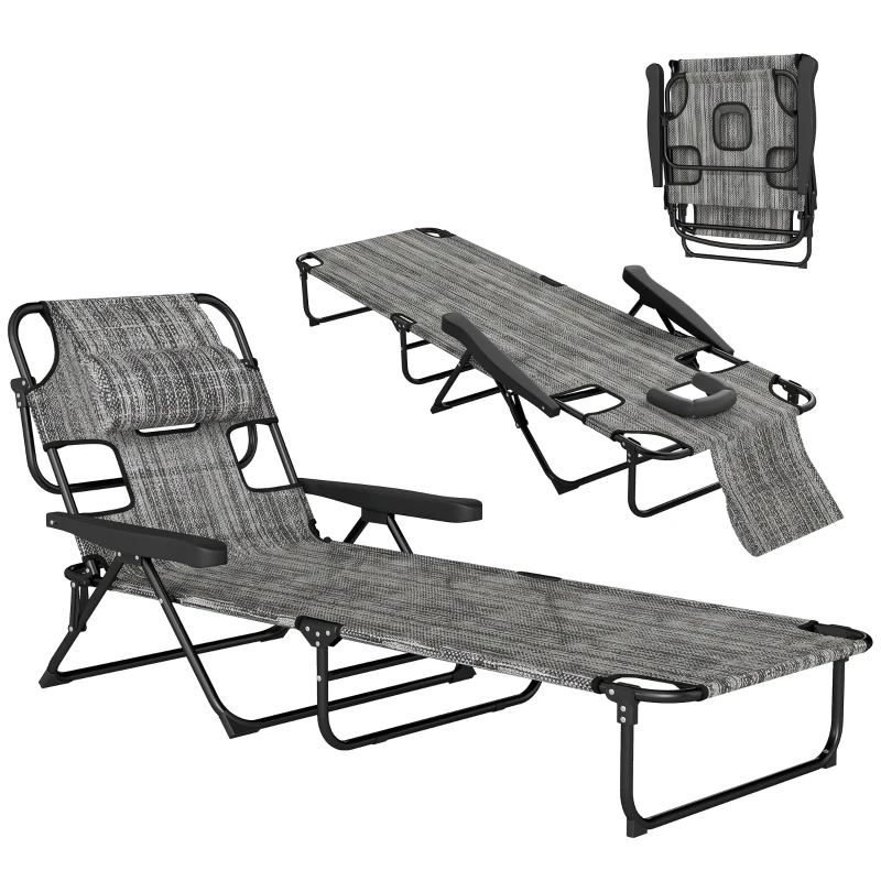 Outsunny Zonnebed Tuinligstoel Relaxlig, opvouwbaar, weerbestendig, 194 cm x 72 cm x 31 cm, Zwart + Grijs
