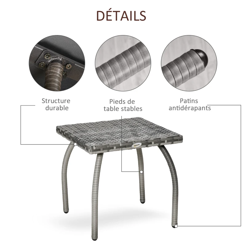 Outsunny Table basse de jardin style cosy chic table d'appoint métal époxy résine tressée imitation rotin gris