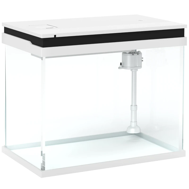 PawHut 41 Liter Glas-Aquarium met Filtersysteem, LED-Verlichting, Waterpomp, voor Diverse Vissoorten, Wit