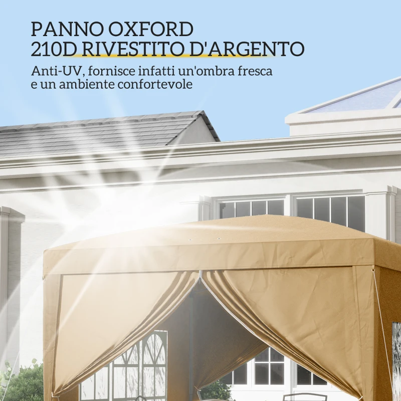 Outsunny Gazebo da Esterno 3x3 m Pieghevole con 4 Pannelli Laterali, in Acciaio e Tessuto Oxford Cachi