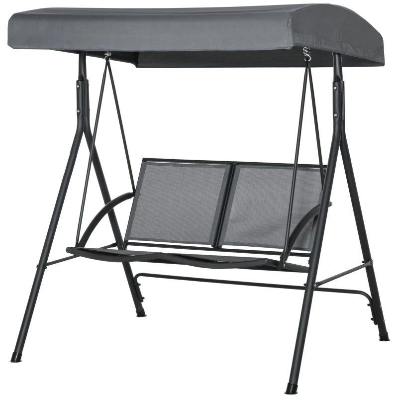 Outsunny Columpio de Jardín Exterior de 2 Plazas Techo Ajustable y Marco de Acero Asientos Textilene 140x118x162 cm Gris Oscuro
