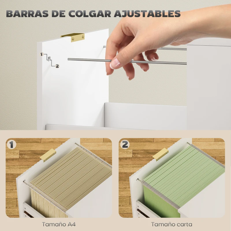 HOMCOM Cajonera de Escritorio con 2 Cajones Frentes Acanalados Mueble Archivador para Tamaño A4 o Carta 40x40x71 cm Blanco