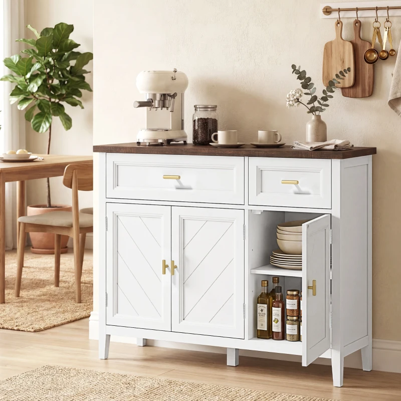 HOMCOM Modern Sideboard with 3 Doors, 2 Drawers and Adjustable Shelves, White