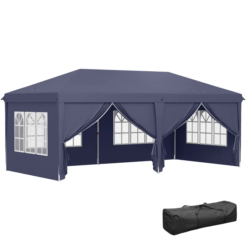 Outsunny Vouwtent van 6 x 3 m, verwijderbare zijwanden, grote ramen, deuren met ritssluiting, stalen frame, blauw