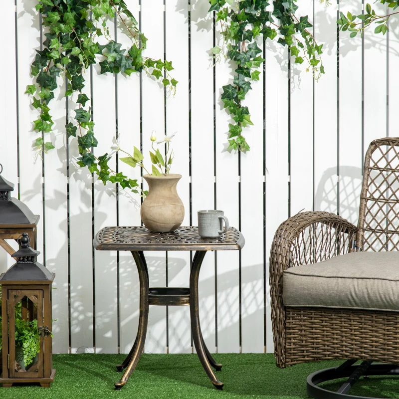 Outsunny bijzettafel terrastafel met parasolgat, aluminium frame voor tuin