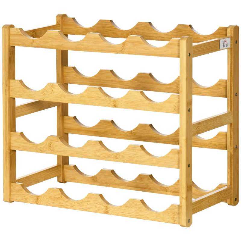 HOMCOM bamboe wijnrek voor 16 wijnflessen, 4 planken, 43 cm x 23,5 cm x 38 cm naturel