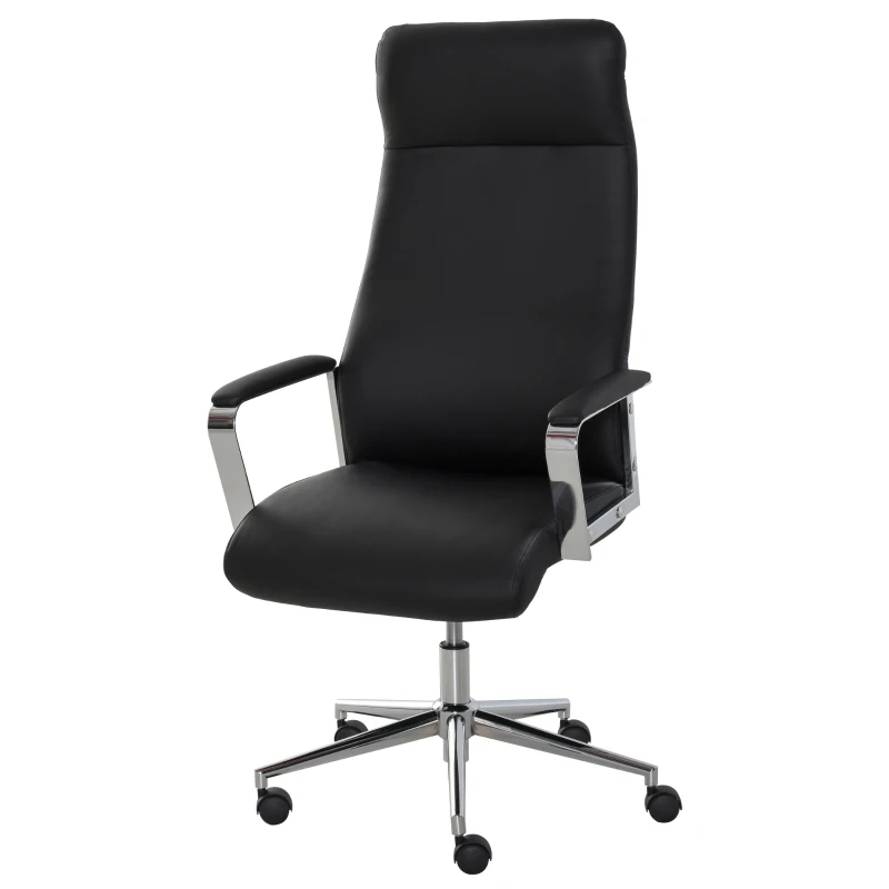 HOMCOM Fauteuil de bureau manager design contemporain hauteur assise réglable pivotant 360° piètement accoudoirs chromés PU noir