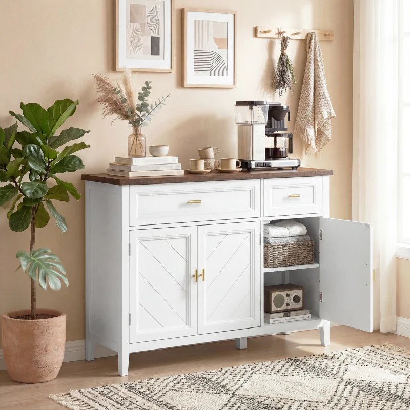 HOMCOM Modern Sideboard with 3 Doors, 2 Drawers and Adjustable Shelves, White