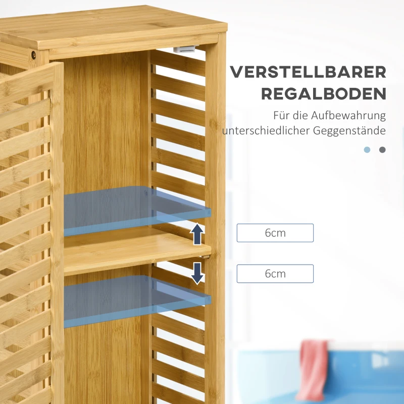 kleankin Badkamerkast met lamellendeur, verstelbare legplank, natuurlijk bamboe, 30x19,9x70 cm