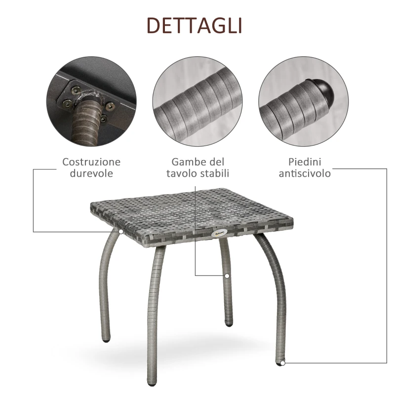 Outsunny Tavolino in Rattan Sintetico da Esterno e Giardino Grigio
