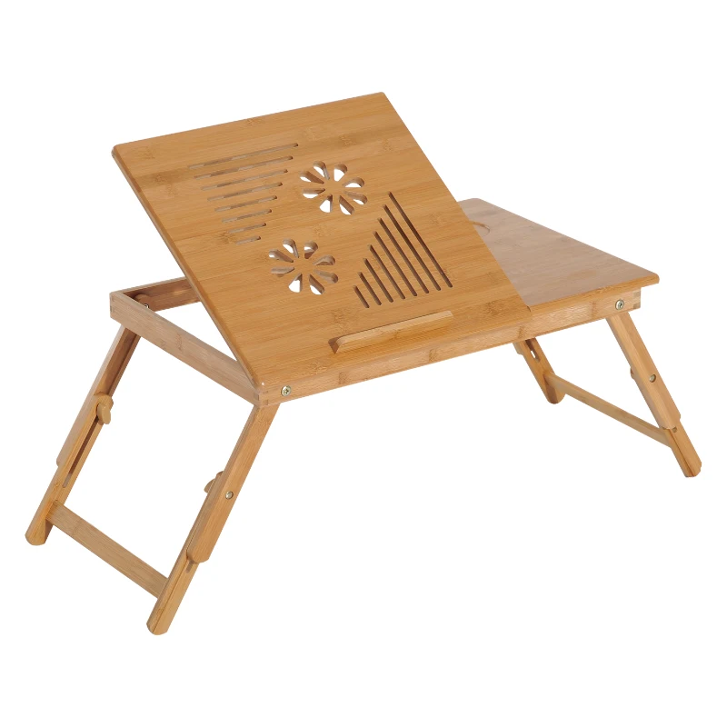 HOMCOM Tavolino da Letto per PC Portatile con Sistema di Raffreddamento in Bambù, 55x35x22-32.5cm