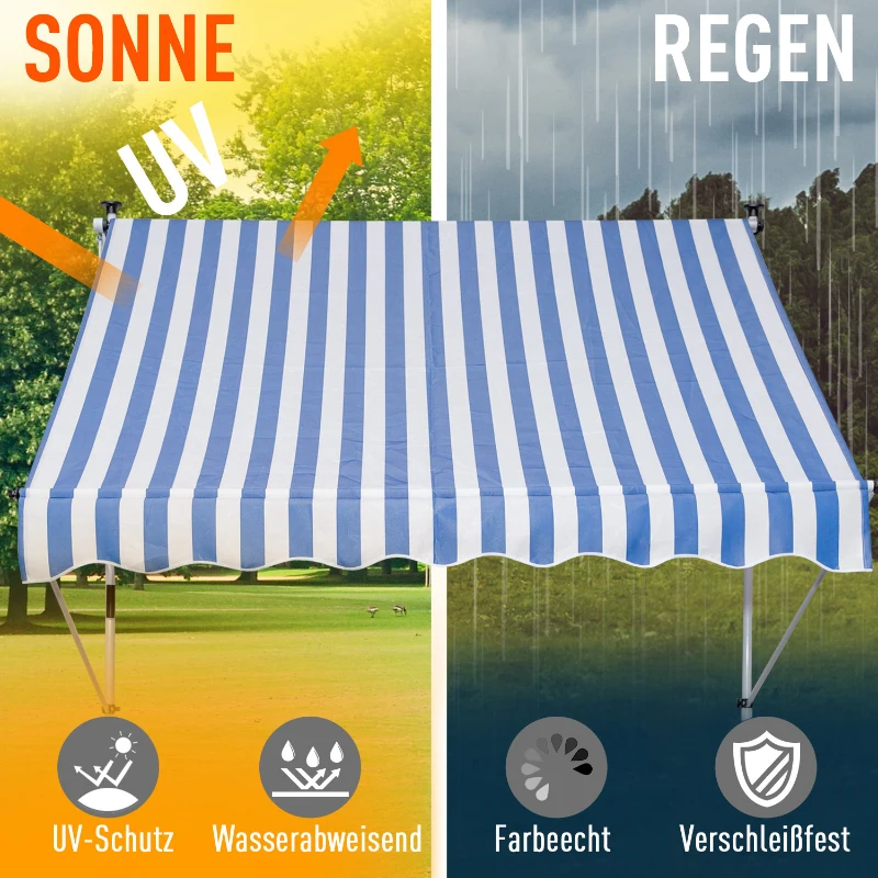Outsunny luifel knikarm klemluifel zonwering zwengel balkon aluminium 3 x 1,5 m blauw