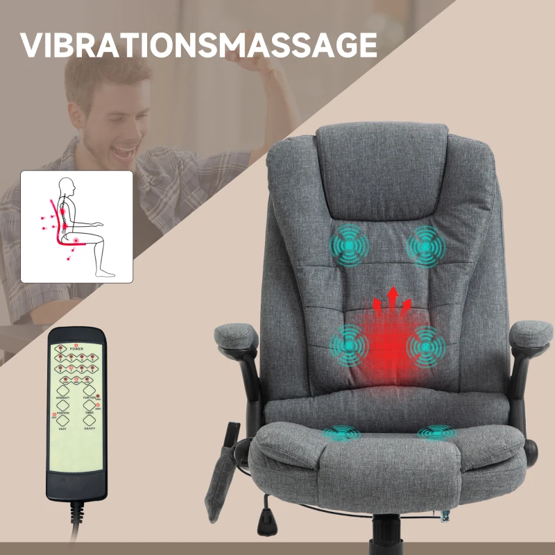 Vinsetto® kantoorstoel massagestoel draaistoel in hoogte verstelbaar 130° hoek linnen grijs 67 x 85 x 116 cm(m-4)