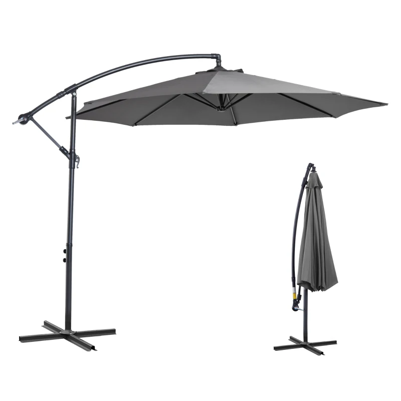 Outsunny Zonnescherm afneembare parasol, zweefparasol, zwengelparasol met handkruk, grijs